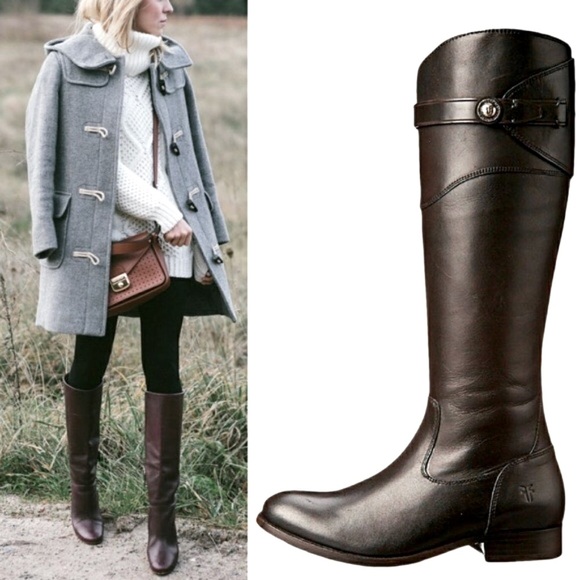 $438 Frye Molly Button Black Leather Equestrian Tall Knee High Zip Up WinterBoot - Picture 1 of 14